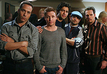 The main characters of Entourage. From left to...