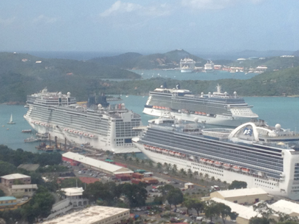View from the Sky Lift over St. Thomas Virgin Islands cruise ships