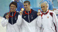American Olympic swimmers display their Gold Medals